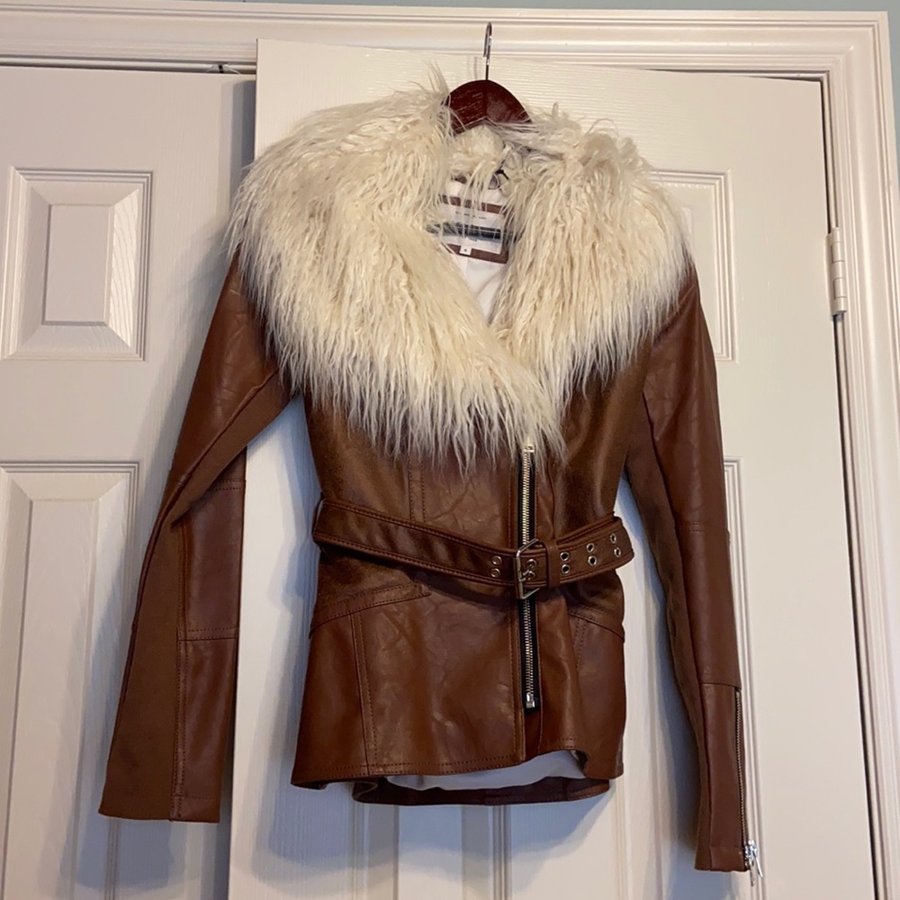 Brown River Island Faux Leather Jacket